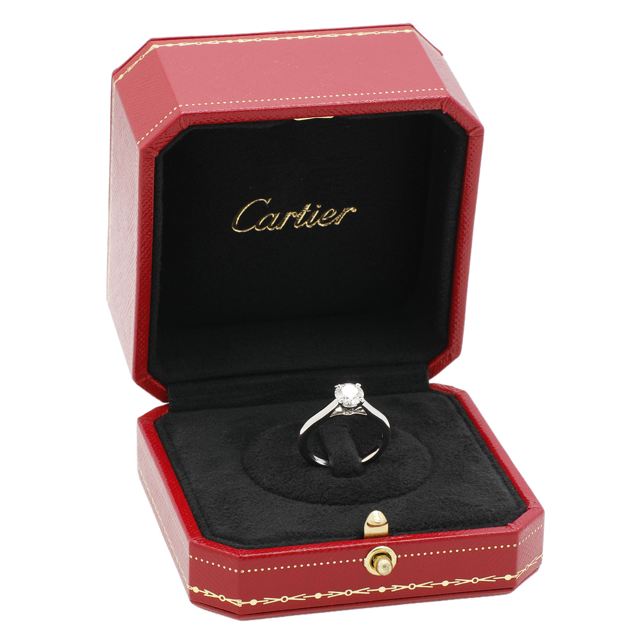 Exclusive Cartier Platinum 0.80 Carat Diamond 1895 Solitaire Ring — Detail View