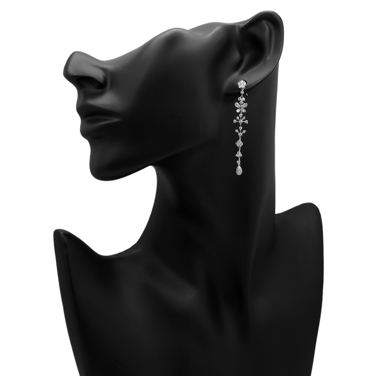 Exclusive 18K White Gold 1.32 Carat Riviere Diamond Drop Earrings — Back View