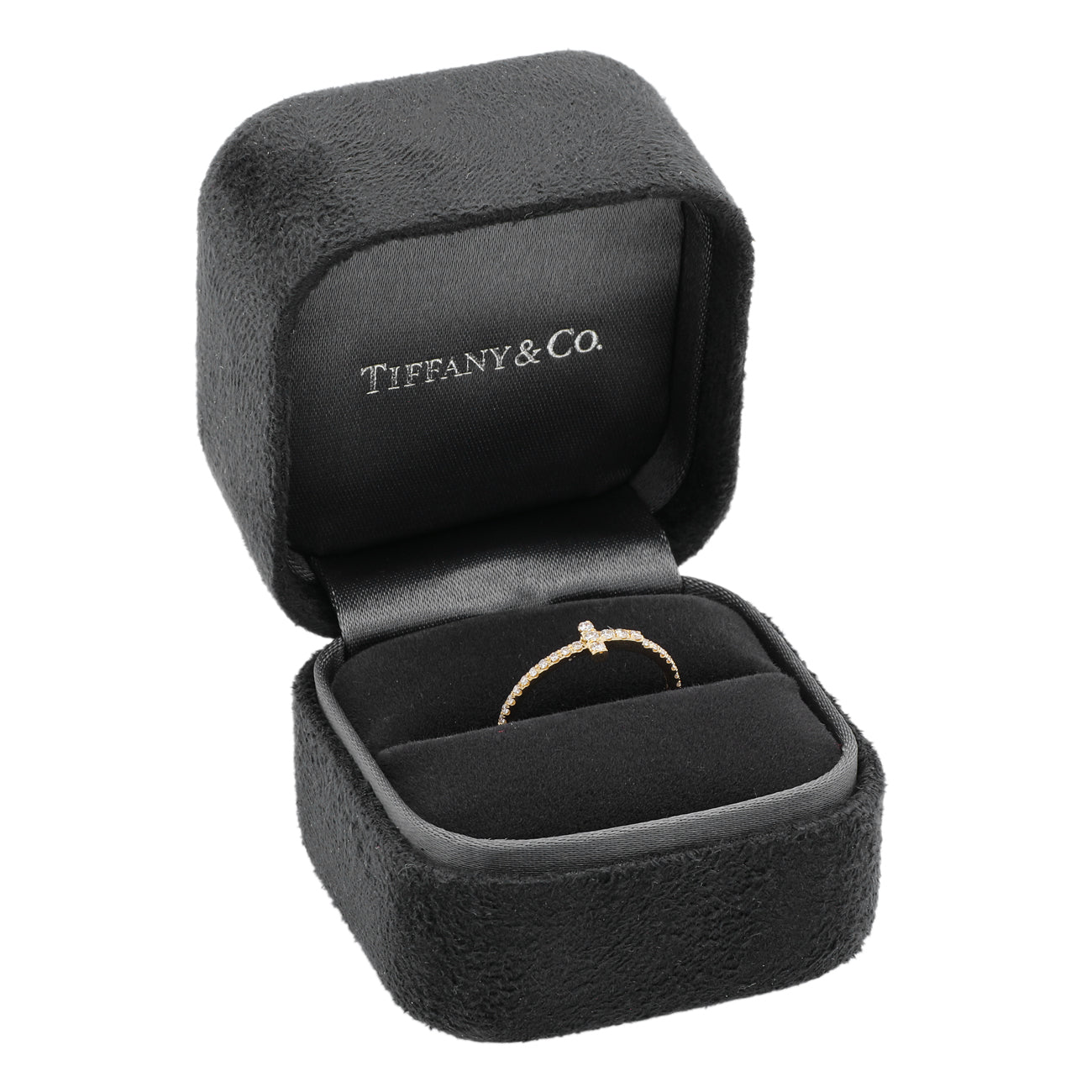 Exclusive Tiffany & Co. 18K Yellow Gold Diamond T Wire Band Ring — Detail View
