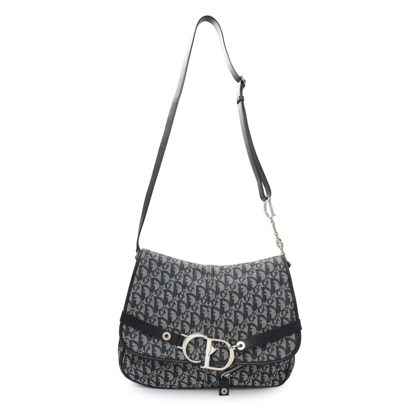Exclusive Christian Dior Blue Oblique Trotter Crossbody Bag — Front View