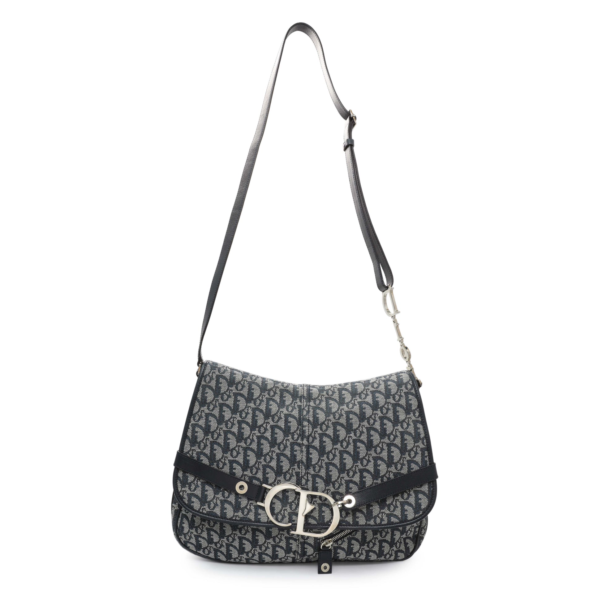 Exclusive Christian Dior Blue Oblique Trotter Crossbody Bag — Front View