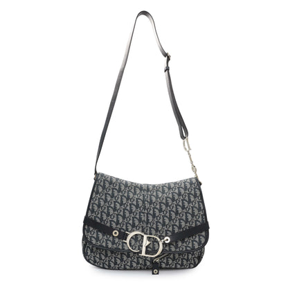 Exclusive Christian Dior Blue Oblique Trotter Crossbody Bag — Front View