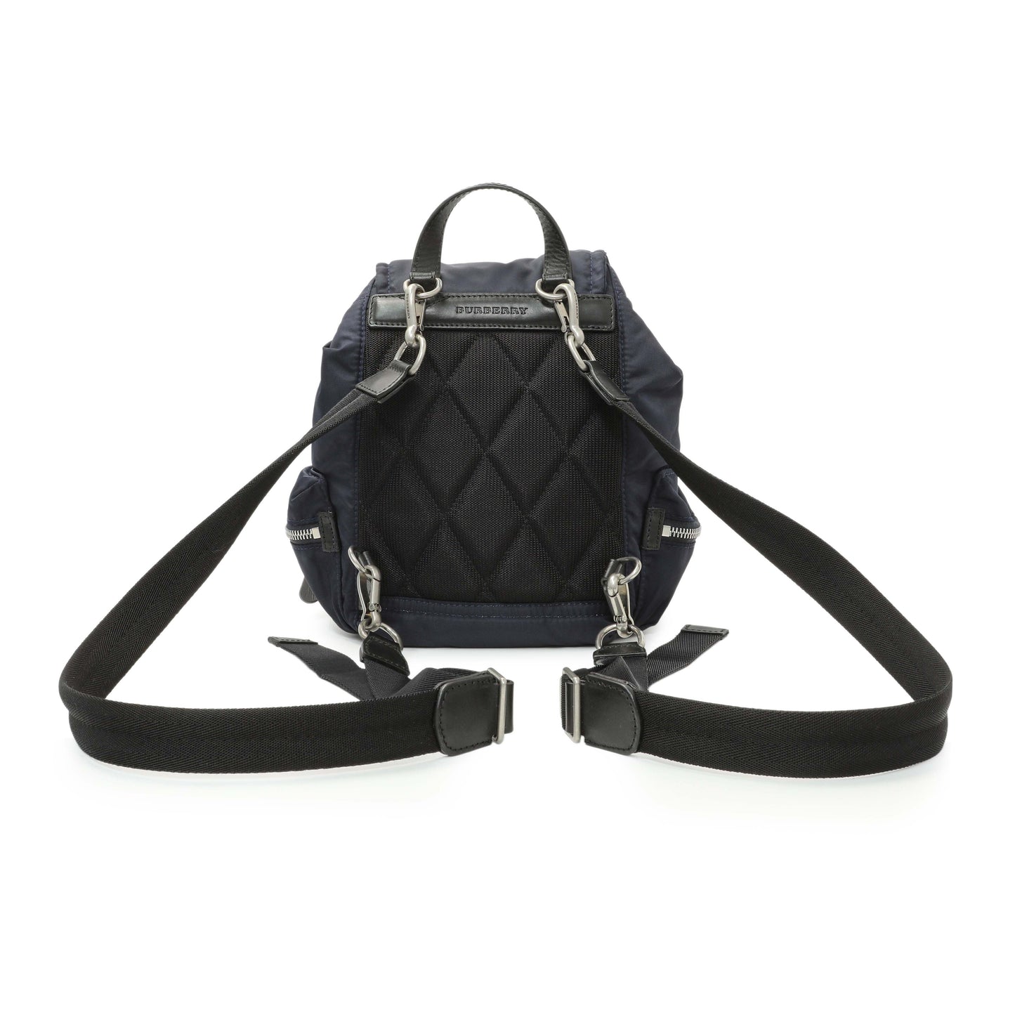 Exclusive Burberry Navy Nylon Puffer Small Rucksack Backpack — Side View