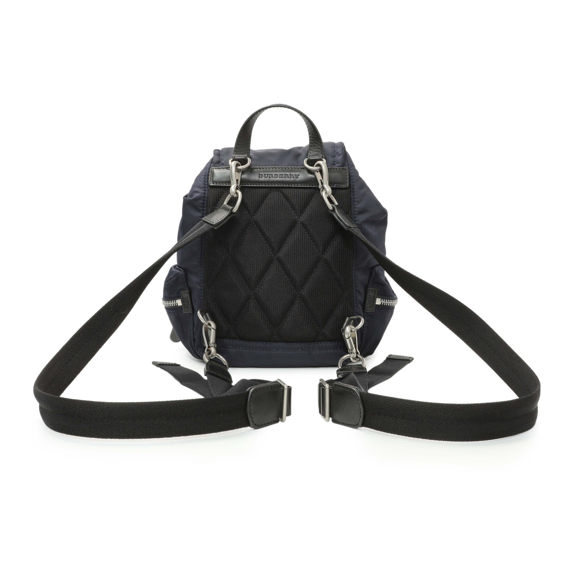 Exclusive Burberry Navy Nylon Puffer Small Rucksack Backpack — Side View
