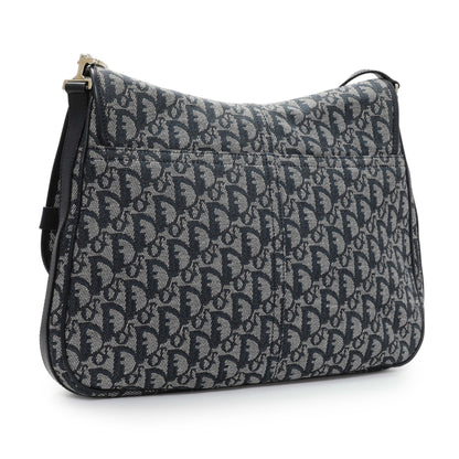 Exclusive Christian Dior Blue Oblique Trotter Crossbody Bag — Side View