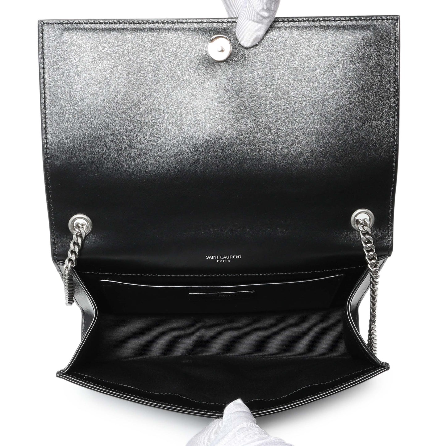 Exclusive Saint Laurent Black Star Print Calfskin Medium Kate Satchel — Top View