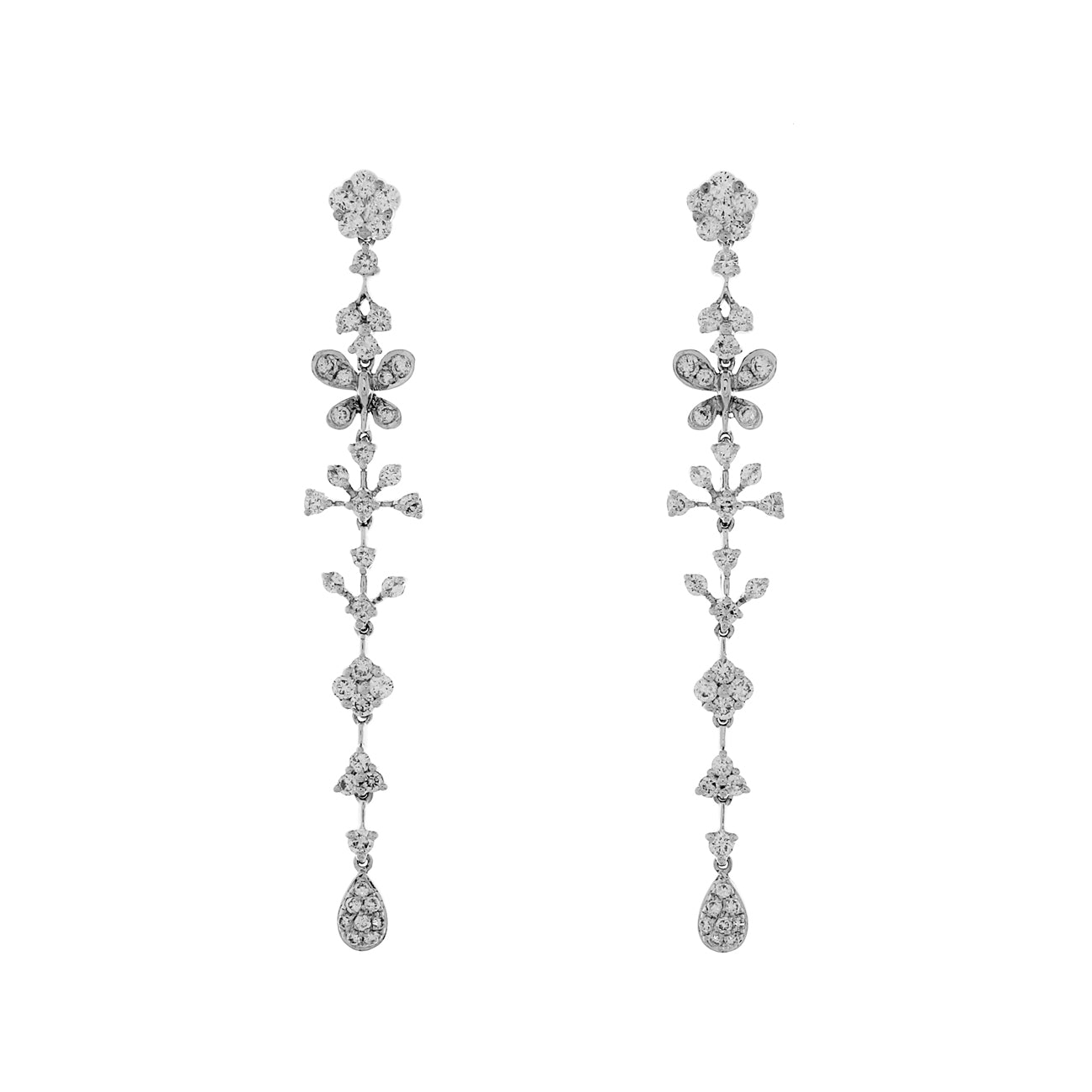 Exclusive 18K White Gold 1.32 Carat Riviere Diamond Drop Earrings — Front View