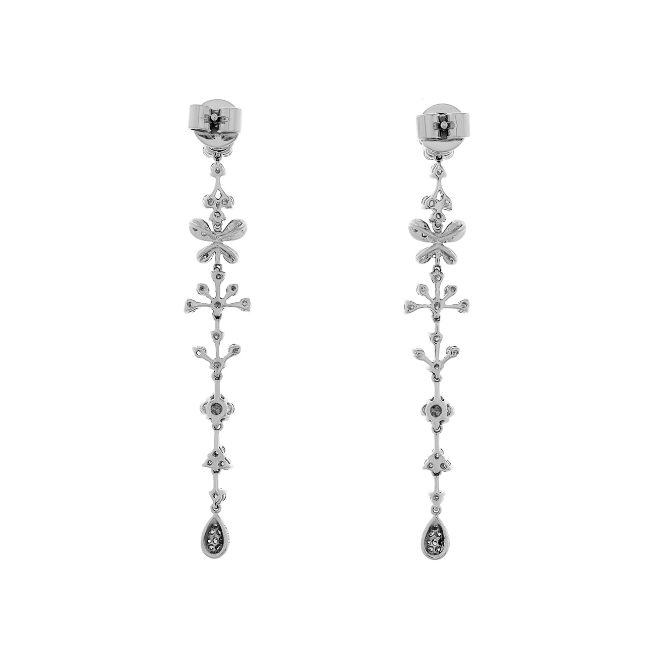 Exclusive 18K White Gold 1.32 Carat Riviere Diamond Drop Earrings — Side View