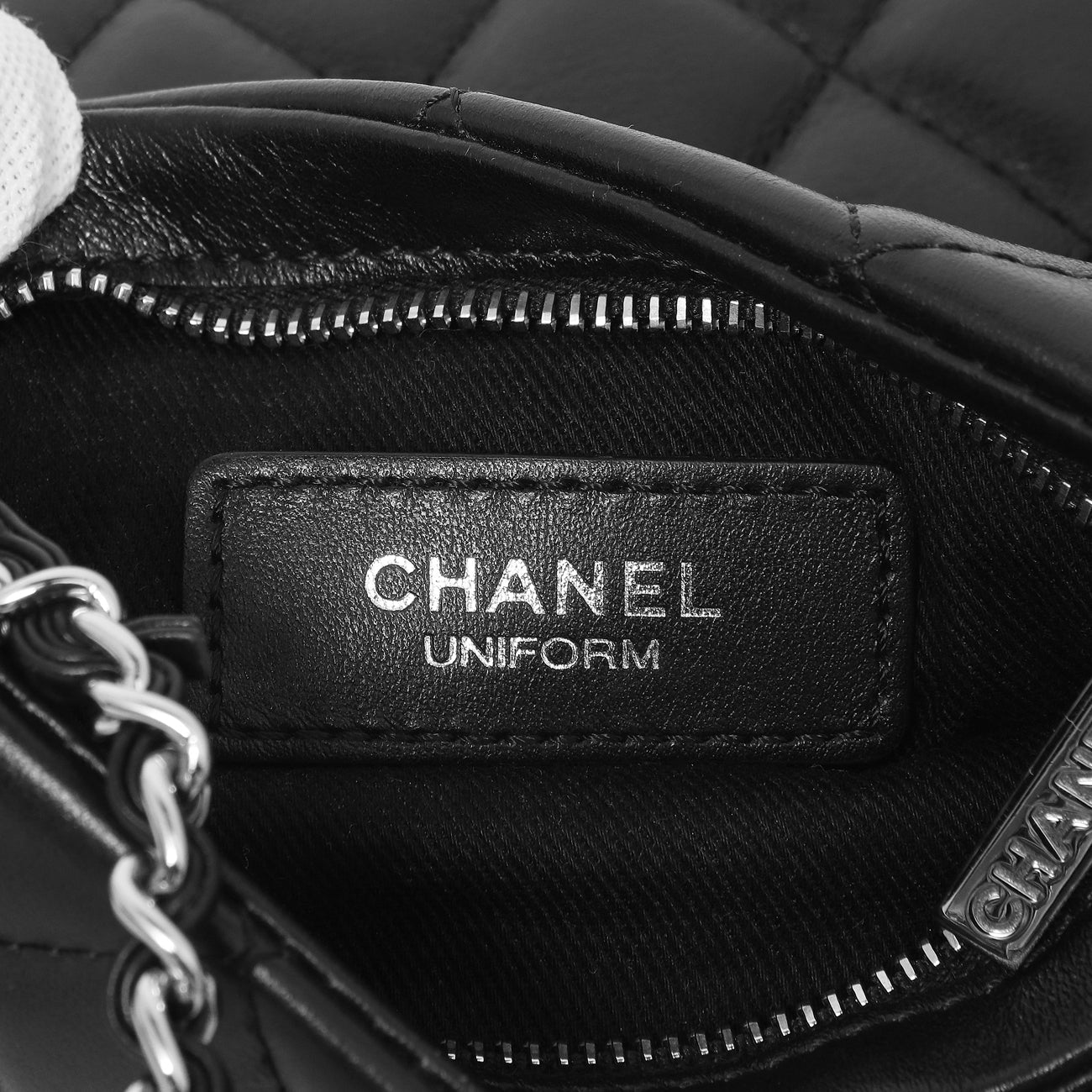 Exclusive Chanel Black Quilted Calfskin Uniform Crossbody Bag — Lifestyle View