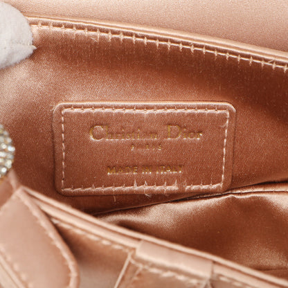 Exclusive Christian Dior Powder Beige Satin Crystal Mini Saddle Bag — Detail View
