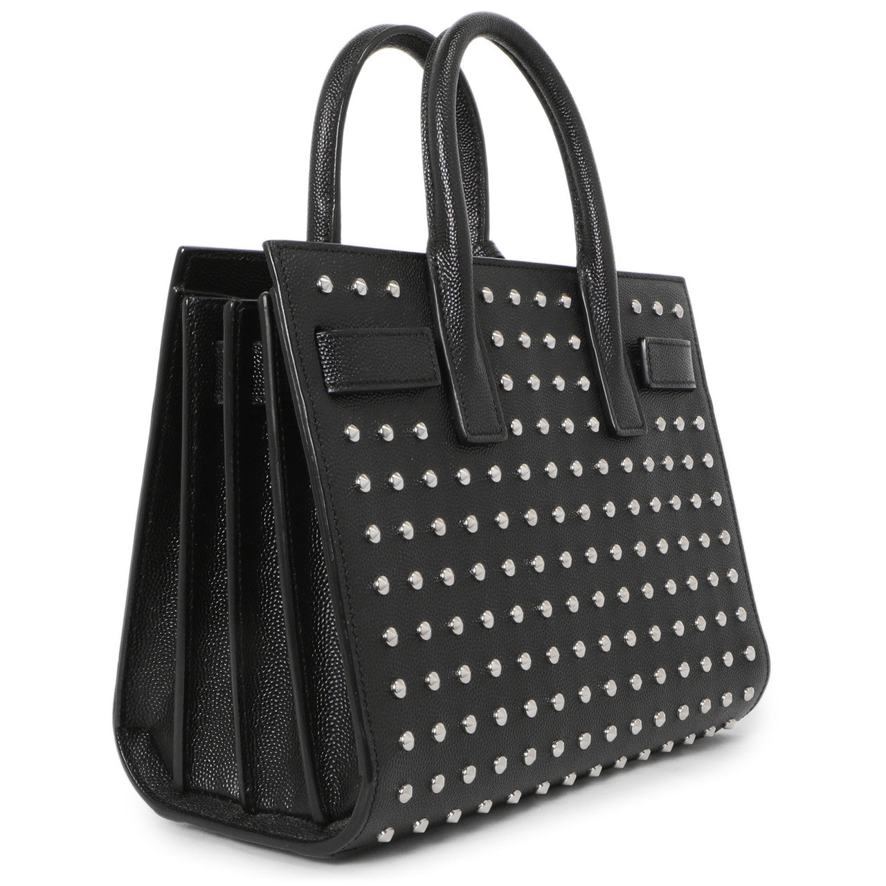 Exclusive Saint Laurent Black Studded Calfskin Nano Sac De Jour — Side View