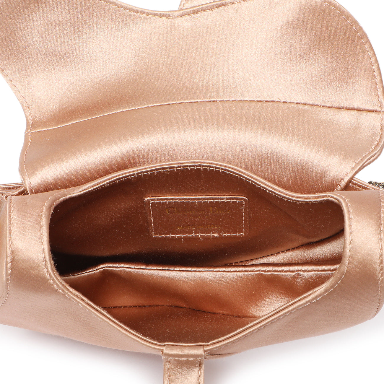 Exclusive Christian Dior Powder Beige Satin Crystal Mini Saddle Bag — Top View