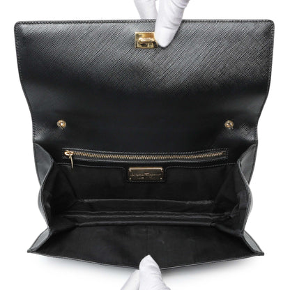 Exclusive Salvatore Ferragamo Black Calfskin Vara Bow Chain Flap Crossbody — Top View