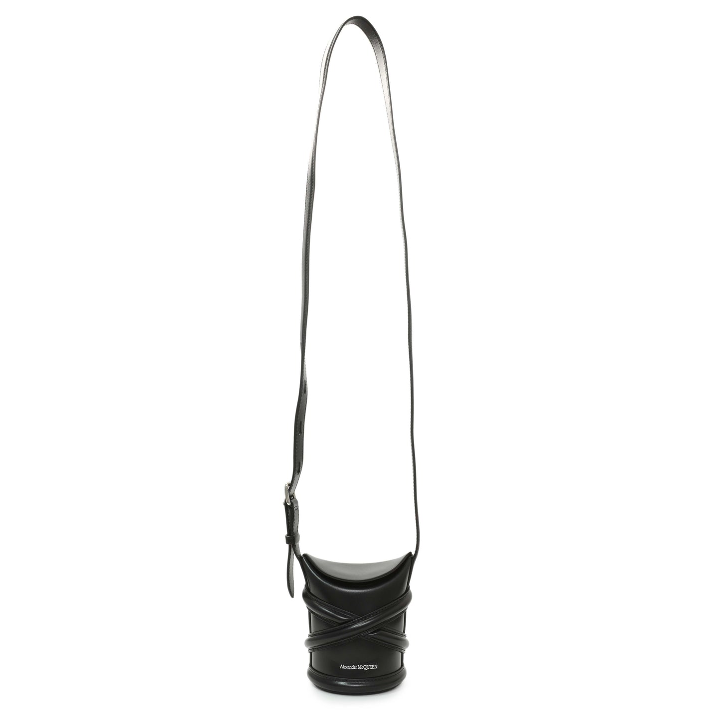Exclusive Alexander McQueen Black Calfskin Mini Curve Bucket Bag — Front View