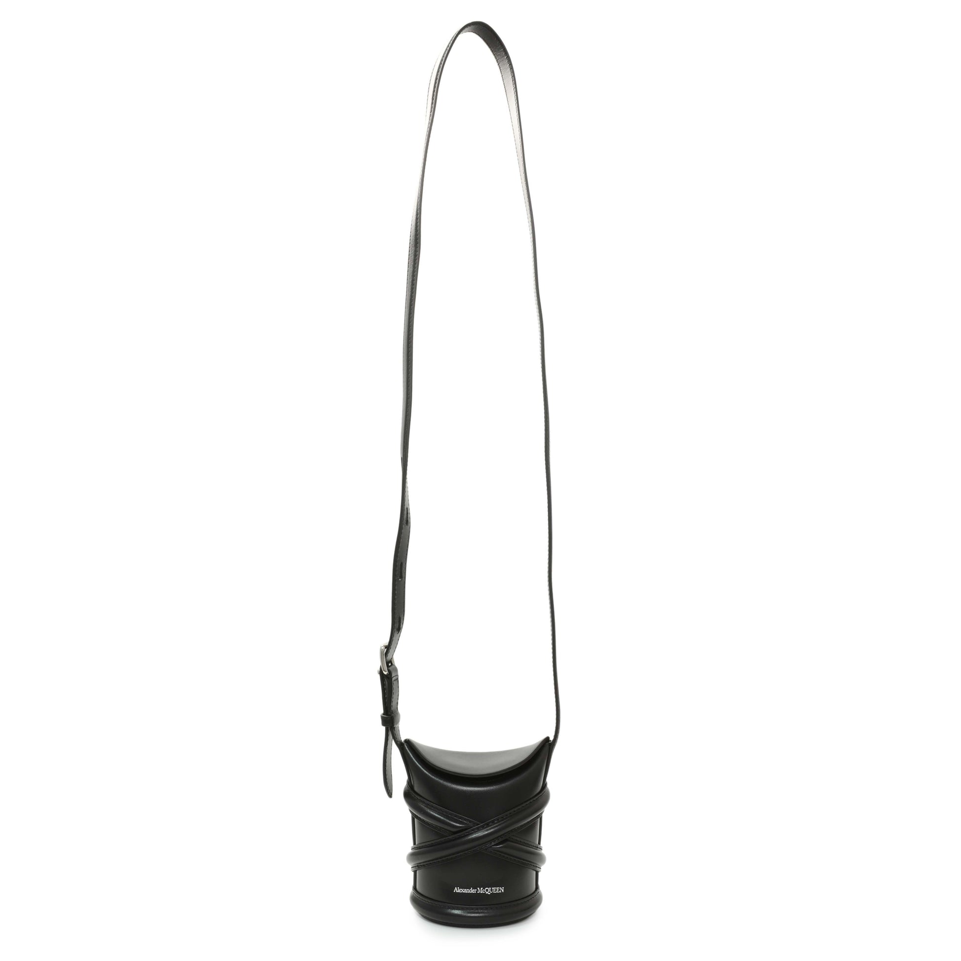 Exclusive Alexander McQueen Black Calfskin Mini Curve Bucket Bag — Front View