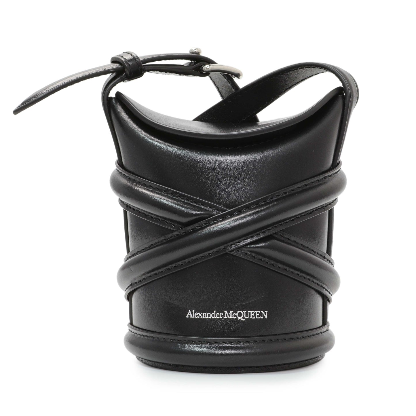 Exclusive Alexander McQueen Black Calfskin Mini Curve Bucket Bag — Side View