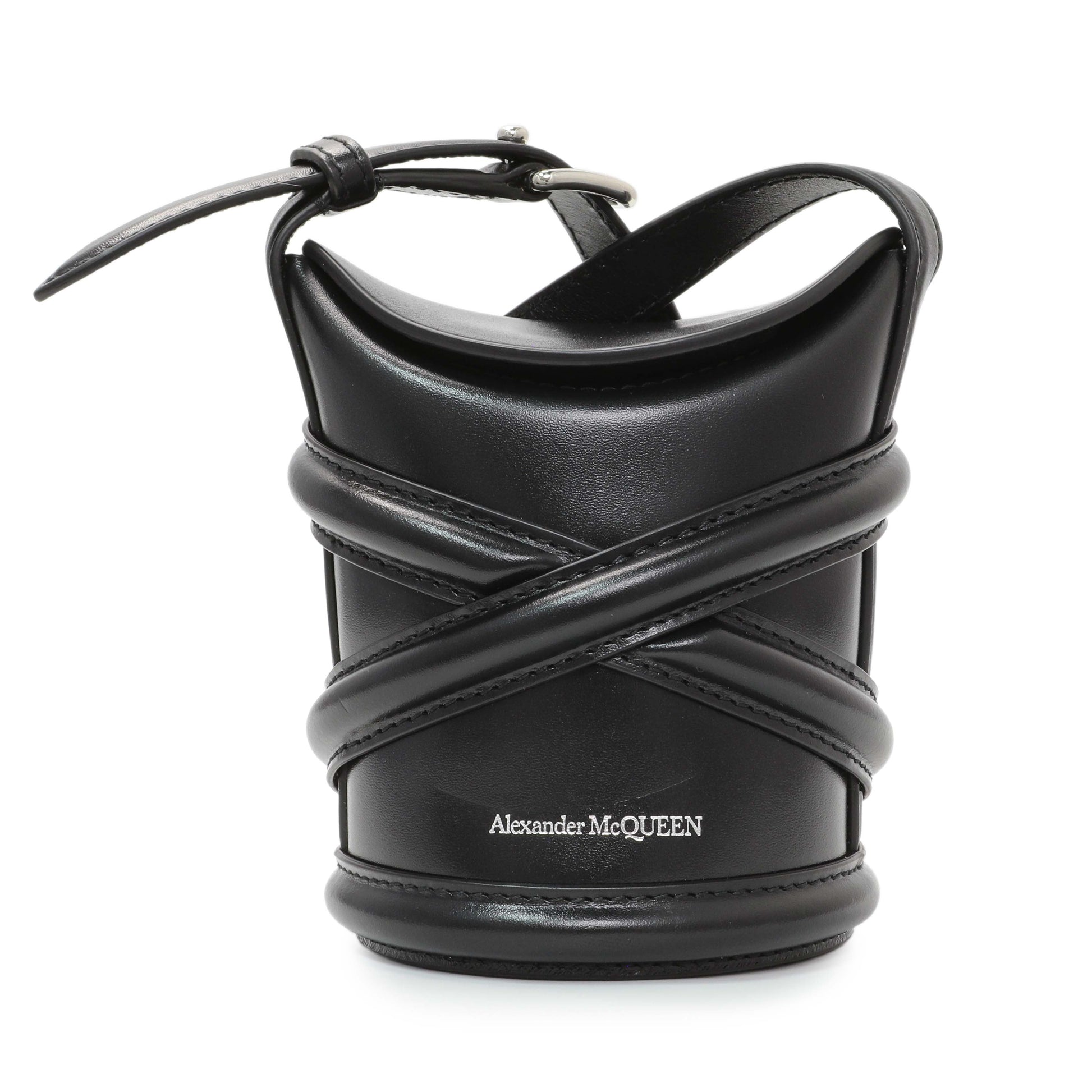 Exclusive Alexander McQueen Black Calfskin Mini Curve Bucket Bag — Side View