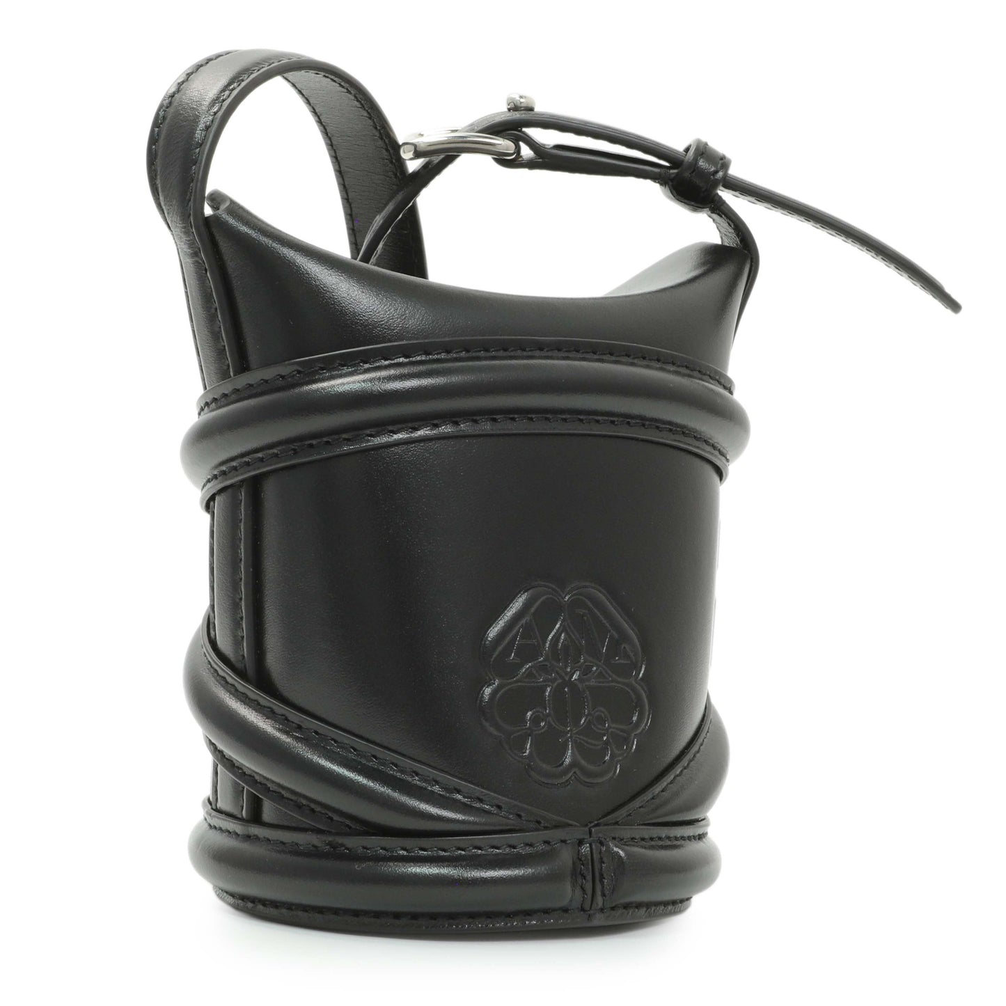 Exclusive Alexander McQueen Black Calfskin Mini Curve Bucket Bag — Back View