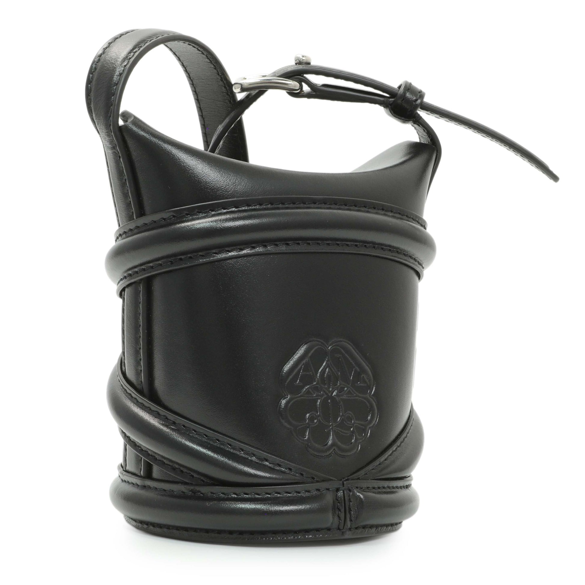 Exclusive Alexander McQueen Black Calfskin Mini Curve Bucket Bag — Back View