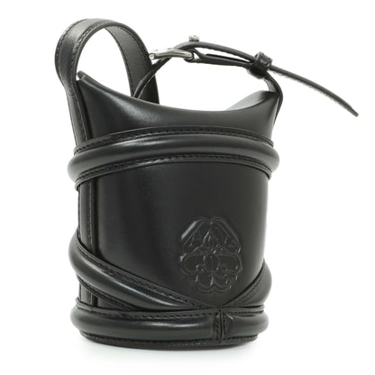 Exclusive Alexander McQueen Black Calfskin Mini Curve Bucket Bag — Back View