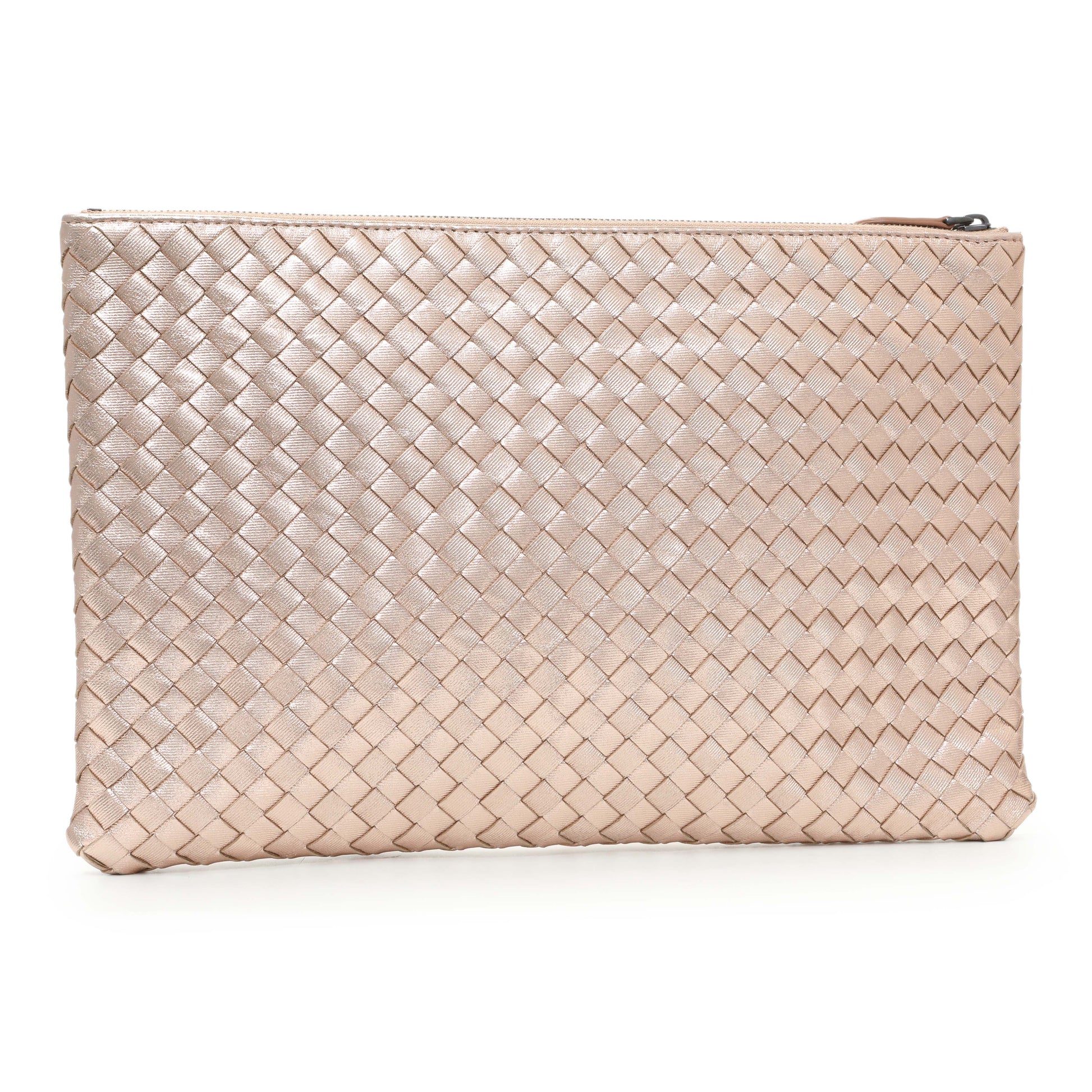 Exclusive Bottega Veneta Metallic Pink Nappa Intrecciato Zipped Flat Pouch — Side View