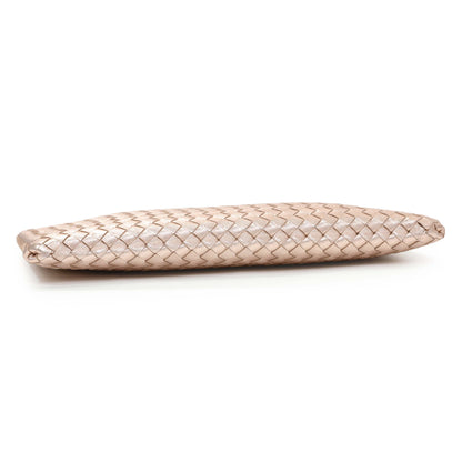 Exclusive Bottega Veneta Metallic Pink Nappa Intrecciato Zipped Flat Pouch — Back View