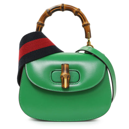Exclusive Gucci Green Calfskin Mini Bamboo 1947 Top Handle Bag — Front View