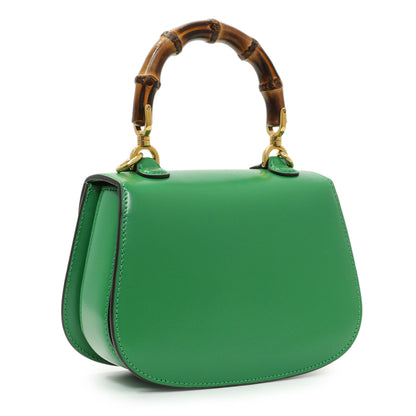 Exclusive Gucci Green Calfskin Mini Bamboo 1947 Top Handle Bag — Side View