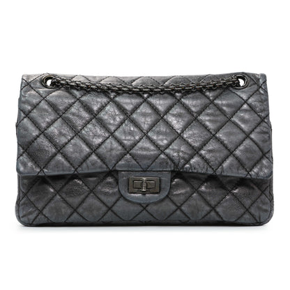 Exclusive Chanel Charcoal Grey Metallic Aged Calfskin 2.55 Reissue Double Flap 227 — Front View