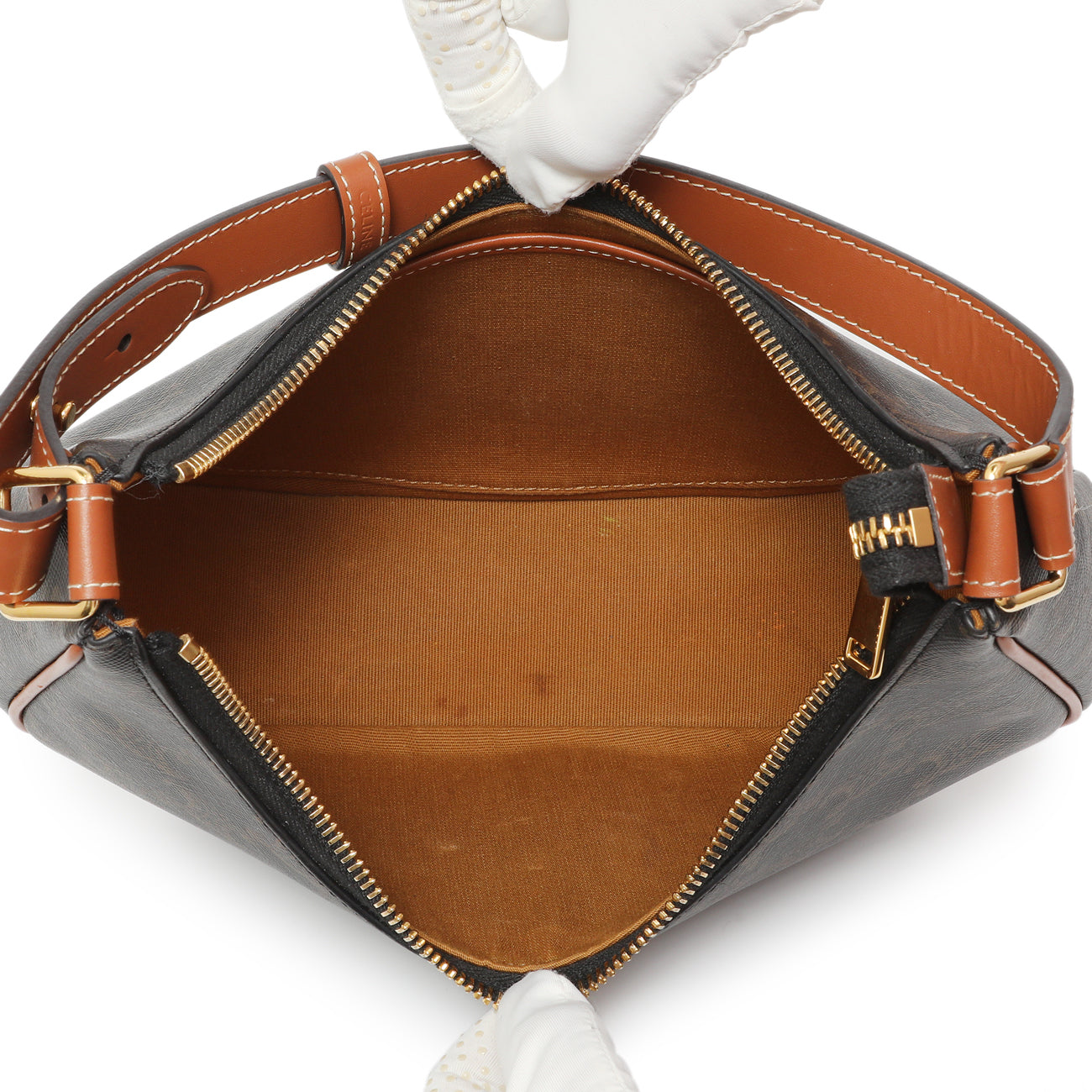 Exclusive Celine Tan Triomphe Canvas Calfskin Ava Shoulder Bag — Top View