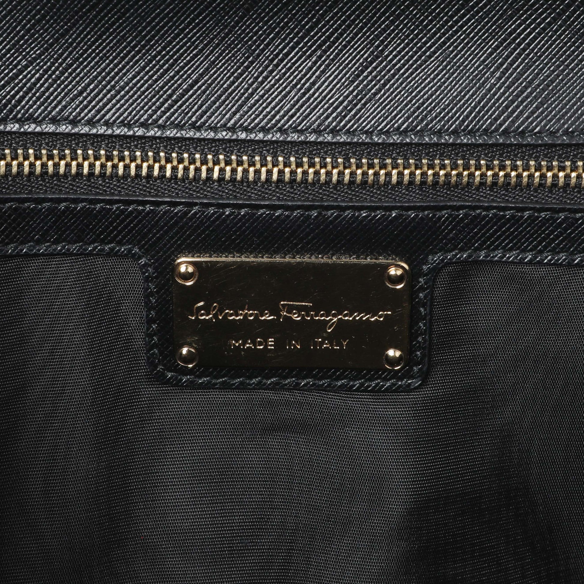 Exclusive Salvatore Ferragamo Black Calfskin Vara Bow Chain Flap Crossbody — Detail View