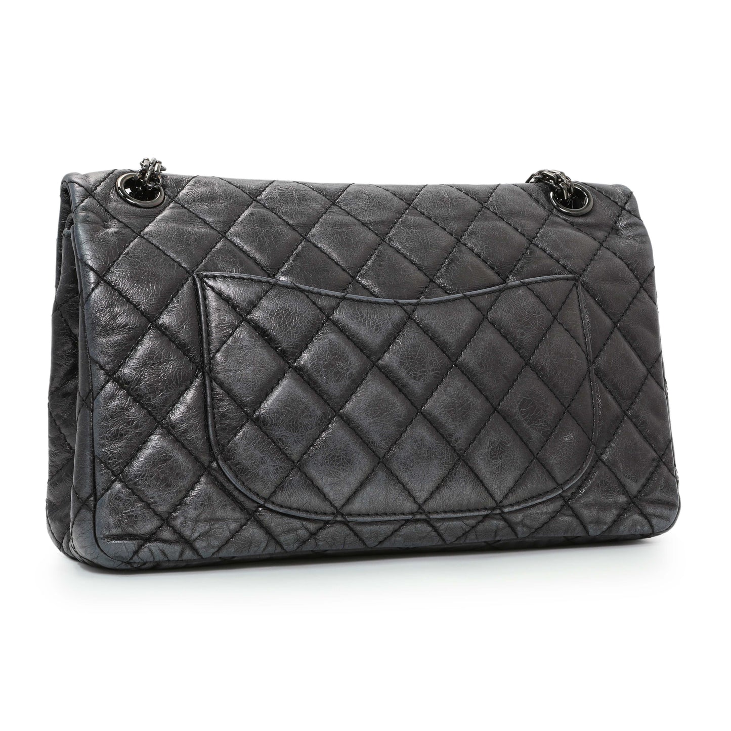 Exclusive Chanel Charcoal Grey Metallic Aged Calfskin 2.55 Reissue Double Flap 227 — Side View