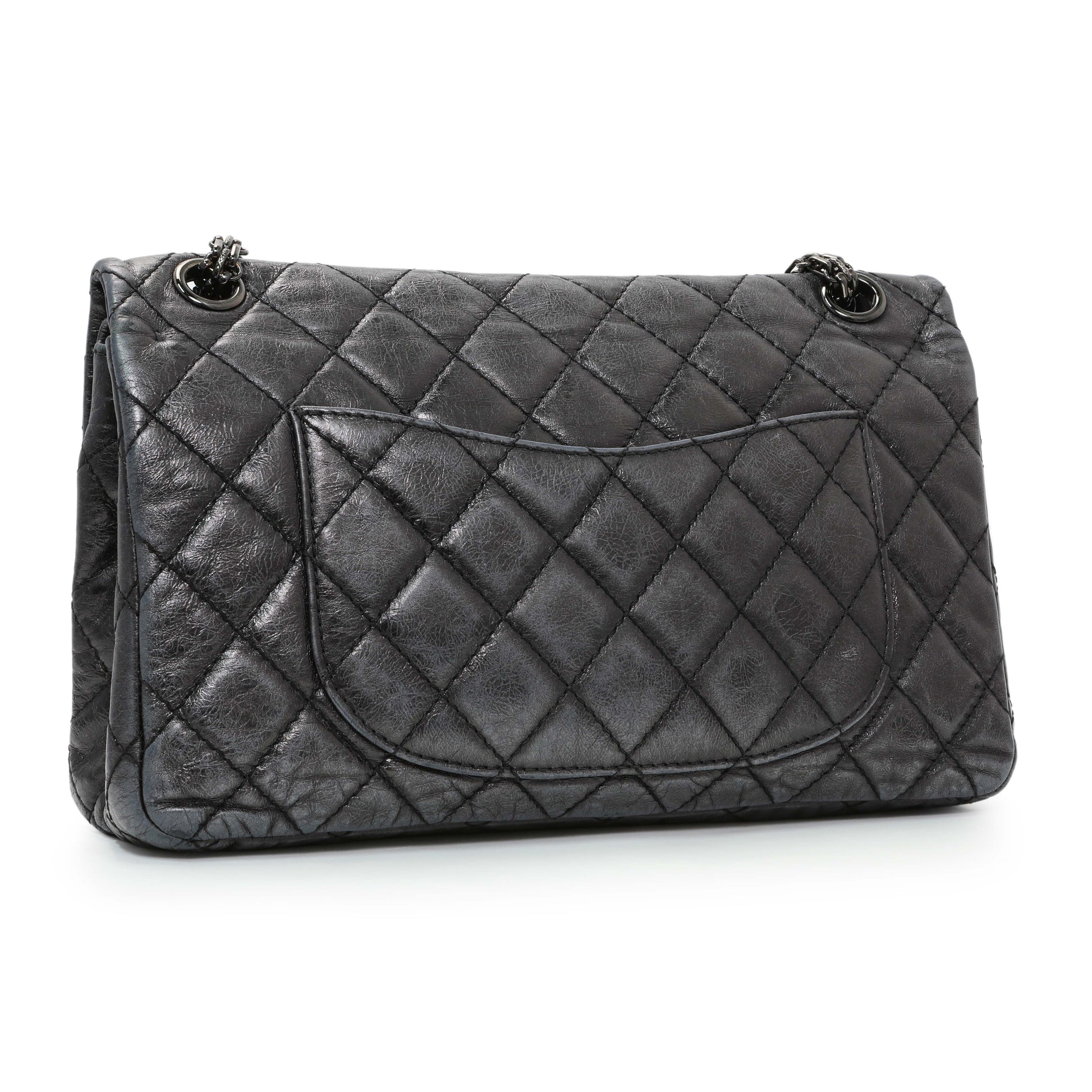 Exclusive Chanel Charcoal Grey Metallic Aged Calfskin 2.55 Reissue Double Flap 227 — Side View