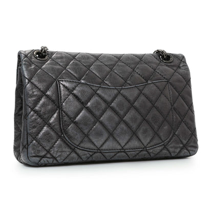Exclusive Chanel Charcoal Grey Metallic Aged Calfskin 2.55 Reissue Double Flap 227 — Side View