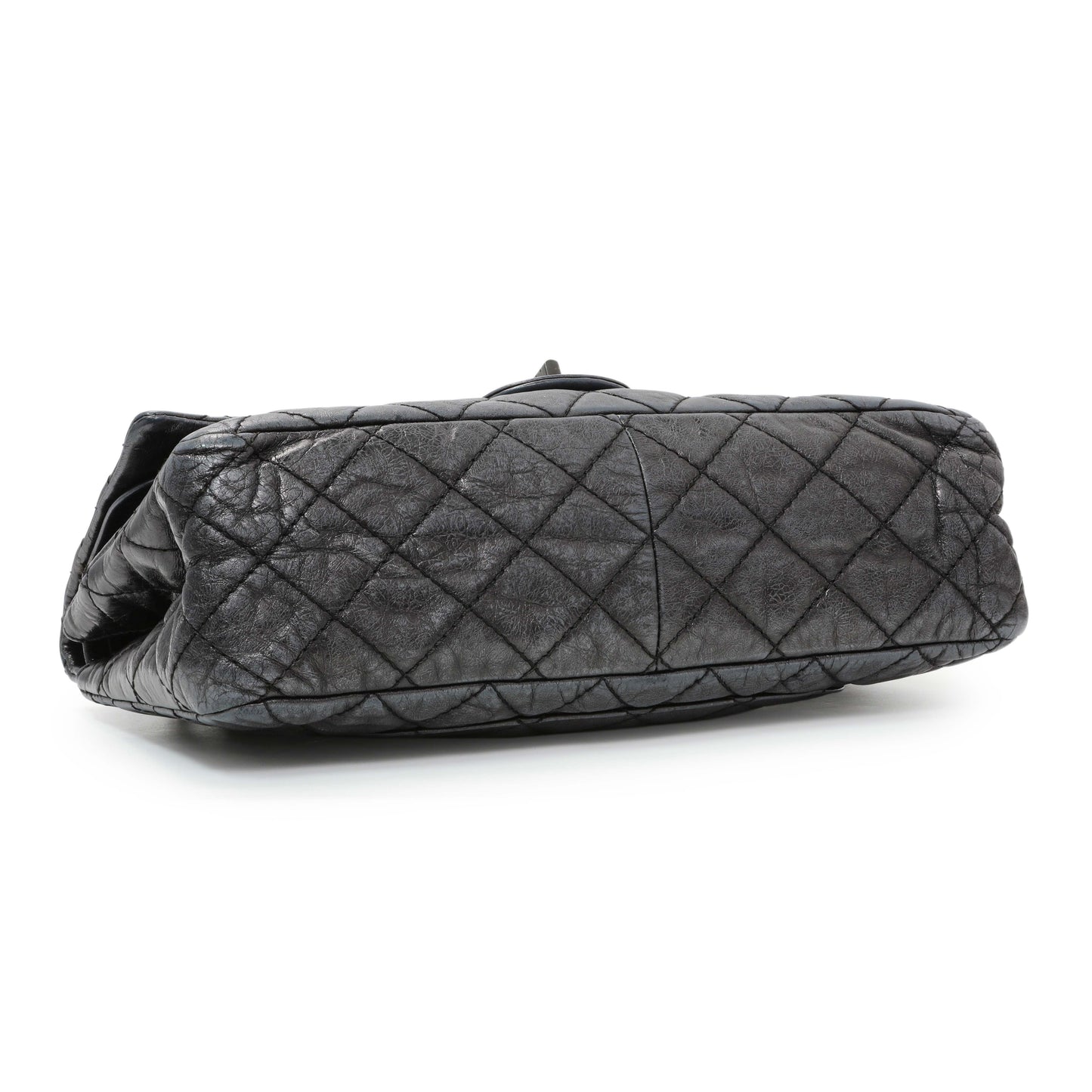 Exclusive Chanel Charcoal Grey Metallic Aged Calfskin 2.55 Reissue Double Flap 227 — Back View