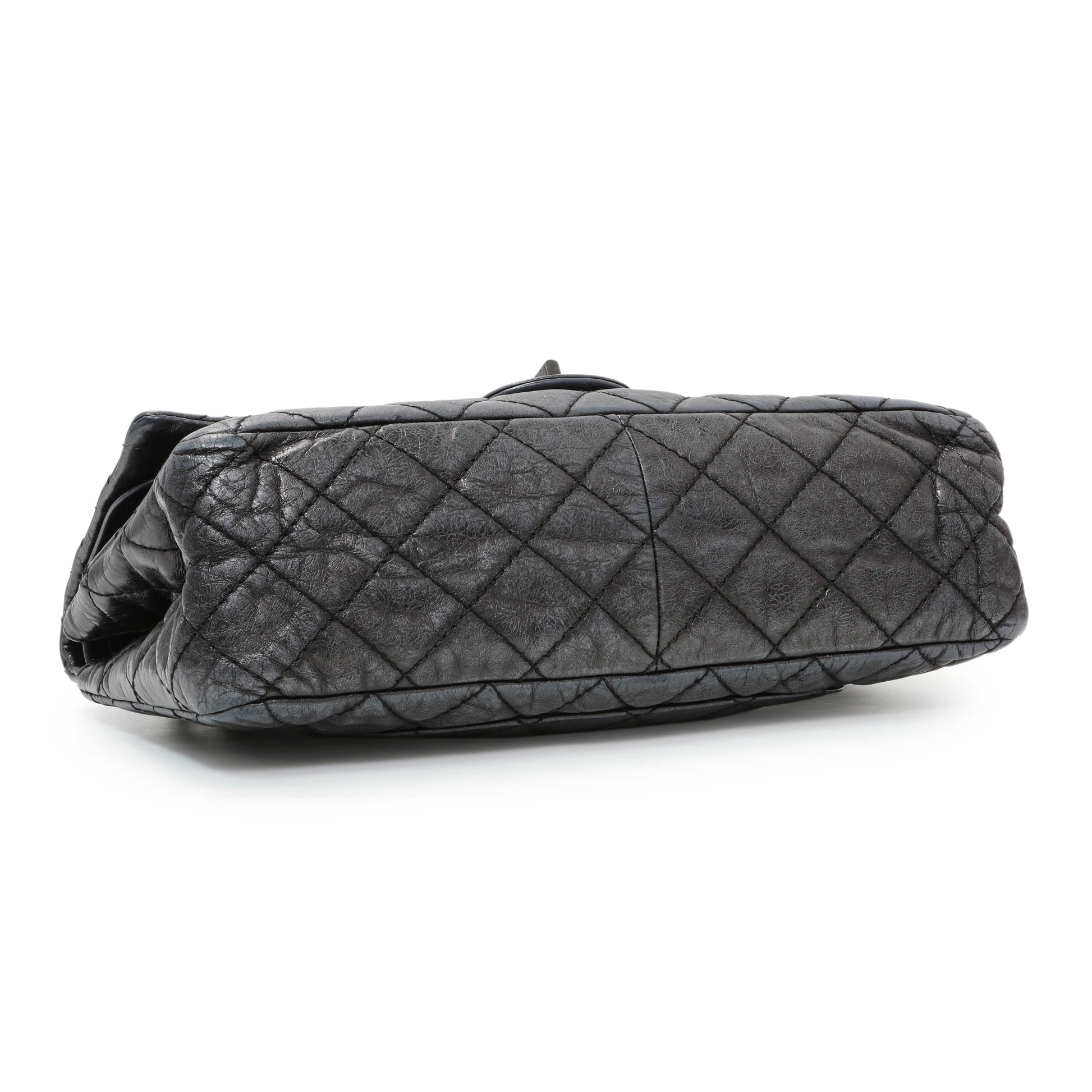 Exclusive Chanel Charcoal Grey Metallic Aged Calfskin 2.55 Reissue Double Flap 227 — Back View