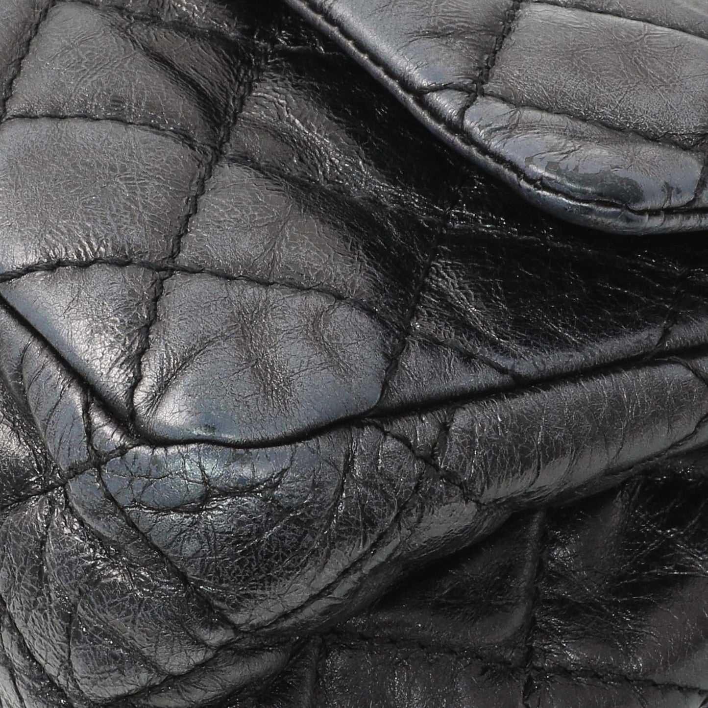 Exclusive Chanel Charcoal Grey Metallic Aged Calfskin 2.55 Reissue Double Flap 227 — Detail View