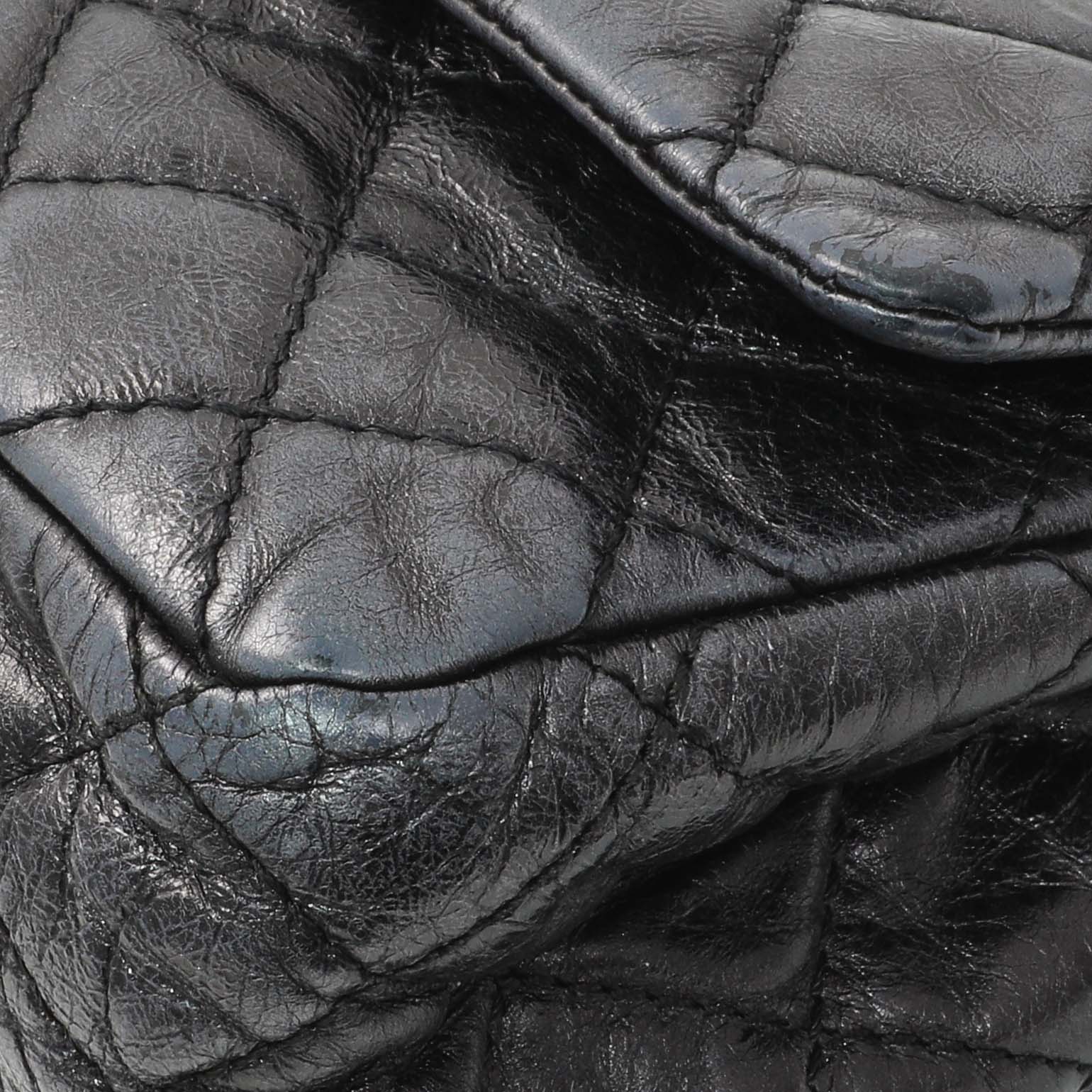 Exclusive Chanel Charcoal Grey Metallic Aged Calfskin 2.55 Reissue Double Flap 227 — Detail View