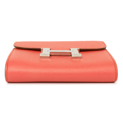 Exclusive Hermes Coral Epsom Constance Short Wallet — Back View