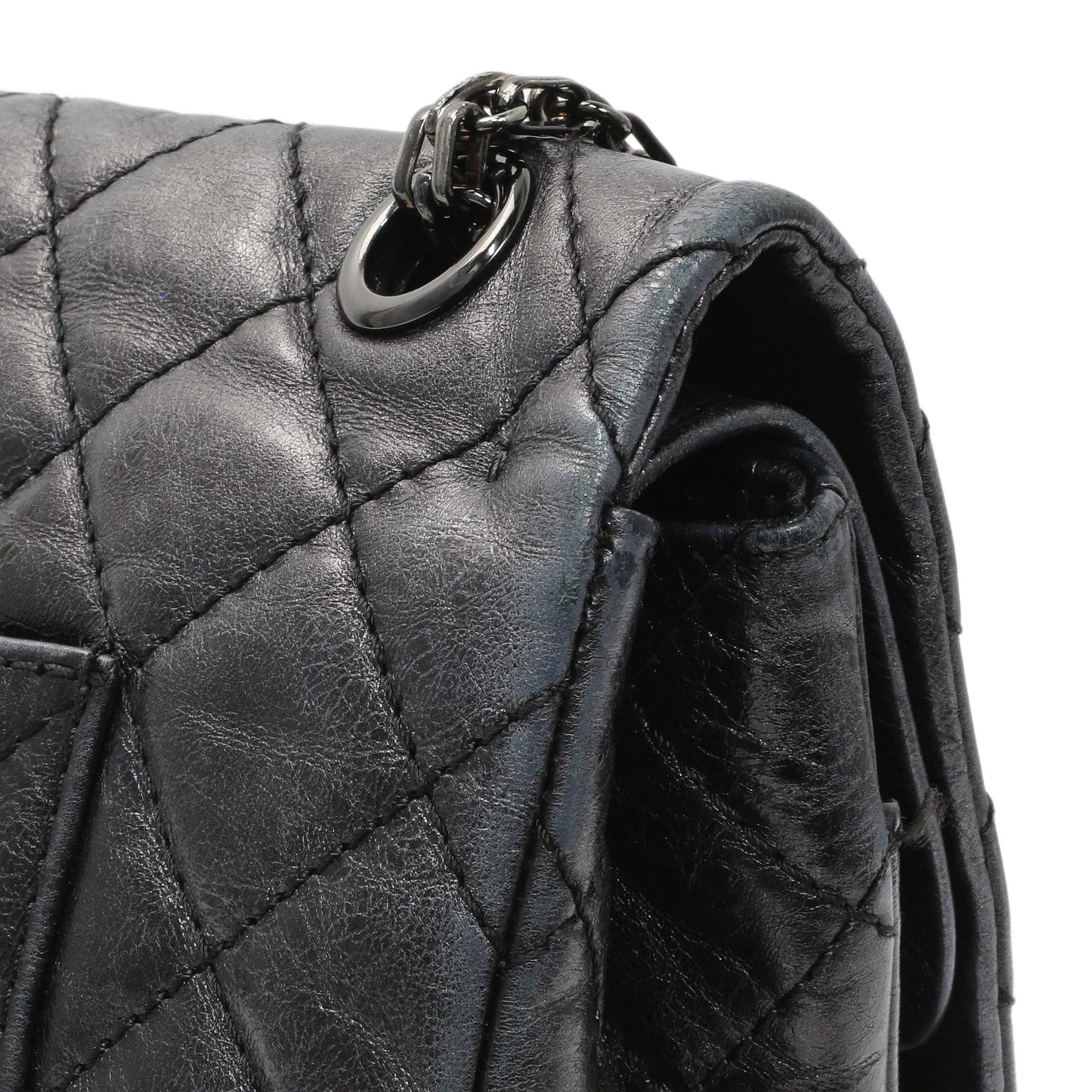 Exclusive Chanel Charcoal Grey Metallic Aged Calfskin 2.55 Reissue Double Flap 227 — Alternate View 11