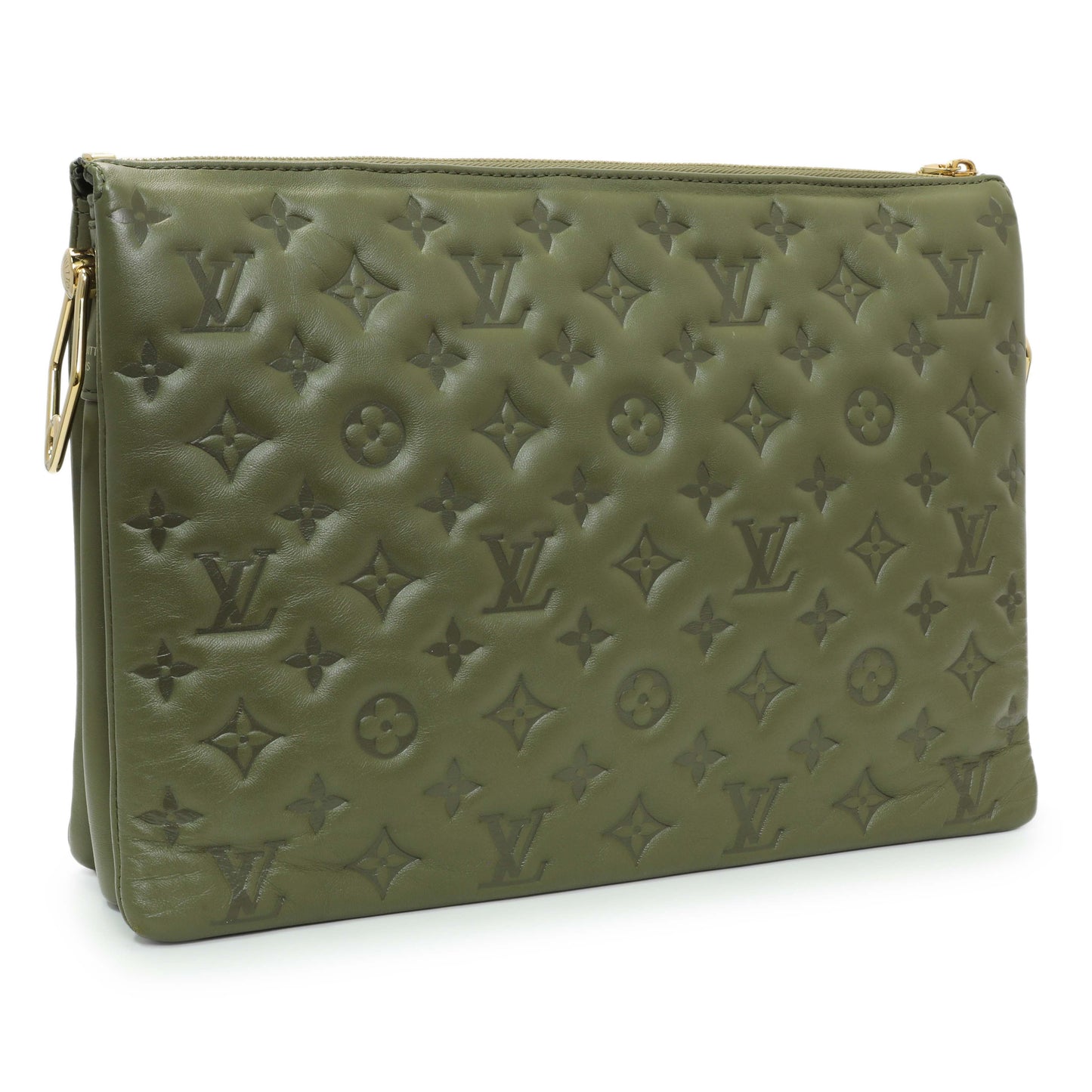 Exclusive Louis Vuitton Green Monogram Embossed Lambskin Coussin MM — Side View
