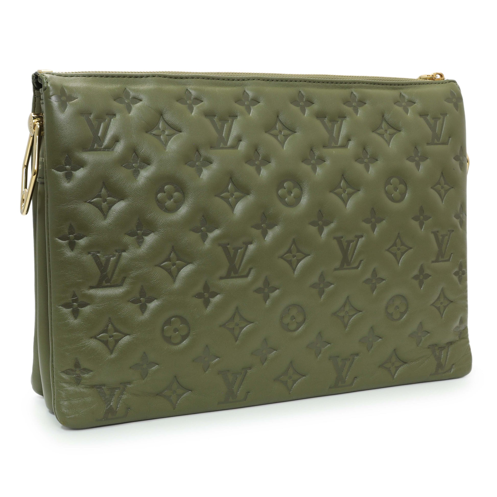 Exclusive Louis Vuitton Green Monogram Embossed Lambskin Coussin MM — Side View