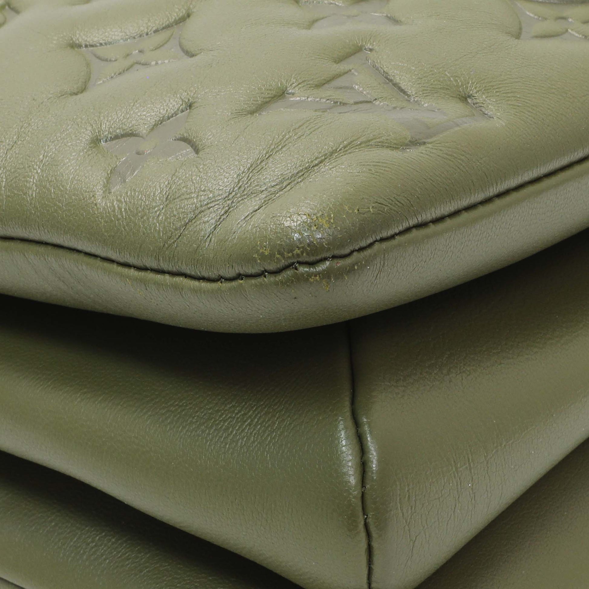 Exclusive Louis Vuitton Green Monogram Embossed Lambskin Coussin MM — Top View