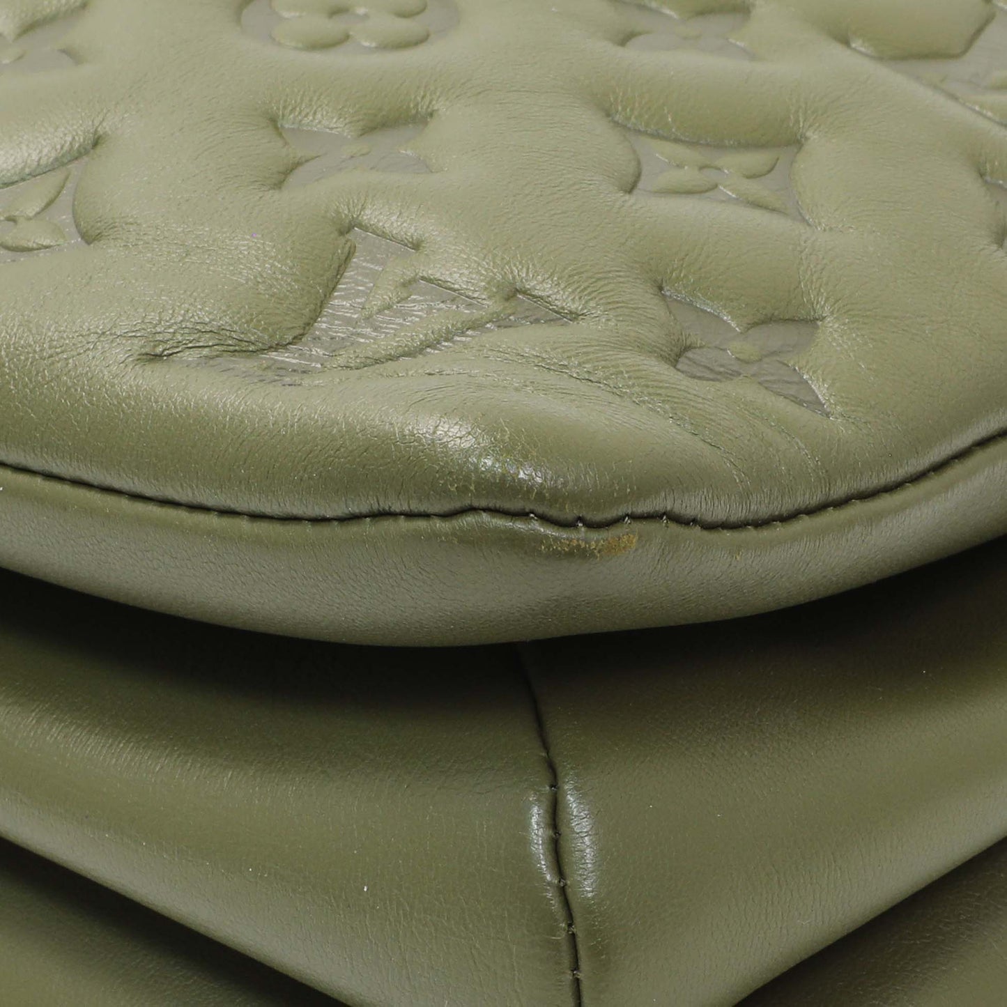 Exclusive Louis Vuitton Green Monogram Embossed Lambskin Coussin MM — Detail View