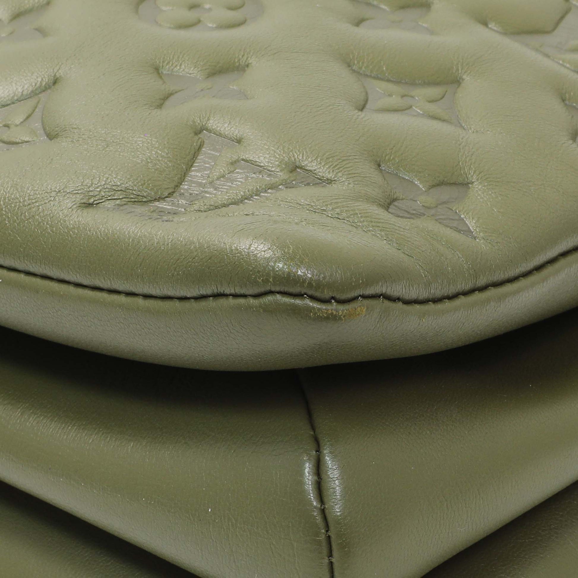Exclusive Louis Vuitton Green Monogram Embossed Lambskin Coussin MM — Detail View