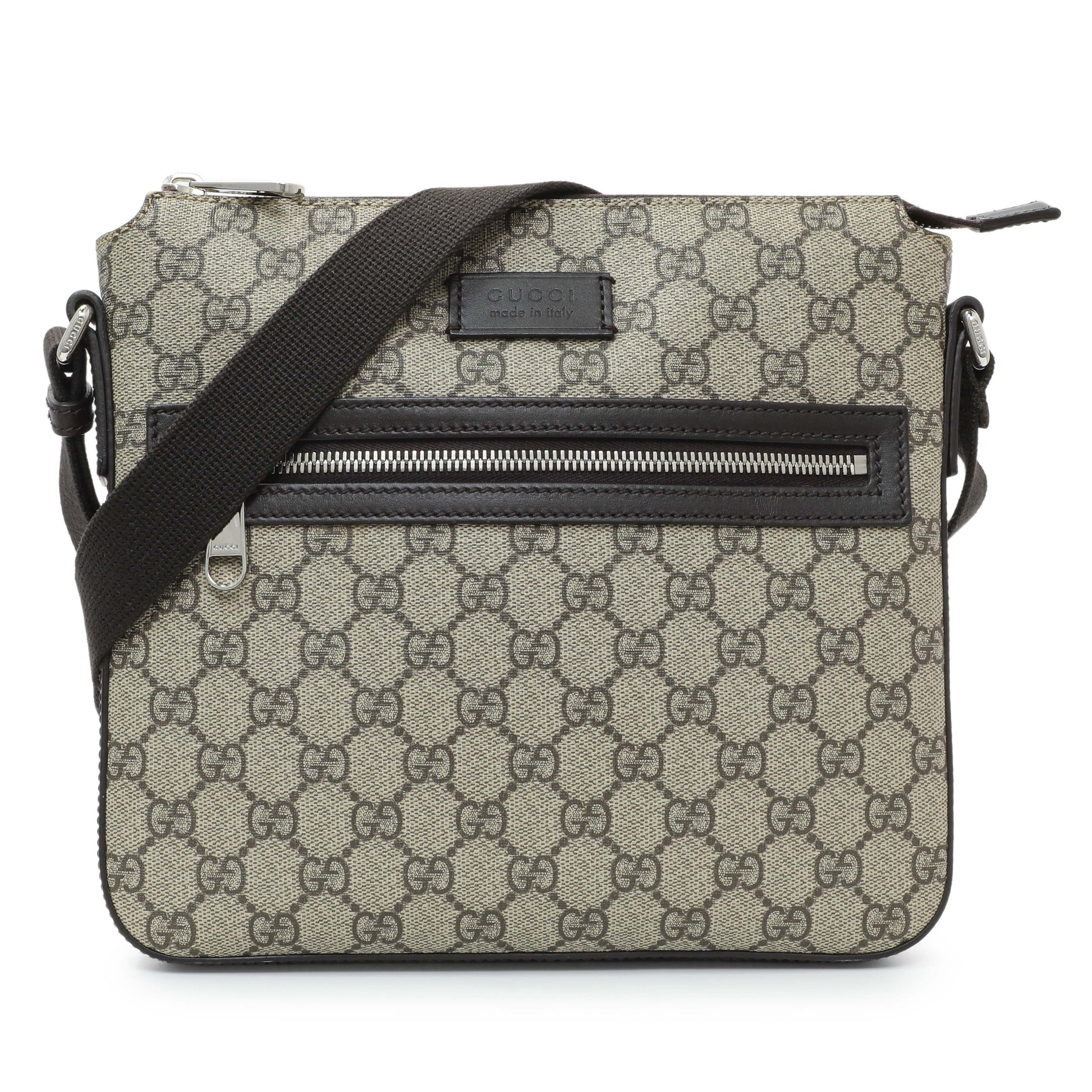 Exclusive Gucci GG Supreme Monogram Flat Messenger — Front View