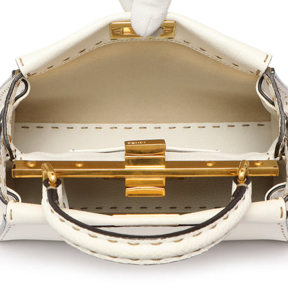 Exclusive Fendi White Cuoio Romano Selleria Mini Peekaboo Iconic Satchel — Detail View