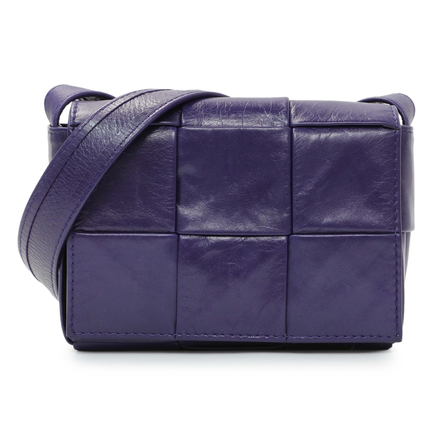 Exclusive Bottega Veneta Purple Paper Calfskin Maxi Intreccio Extra Mini Cassette Crossbody Bag — Front View