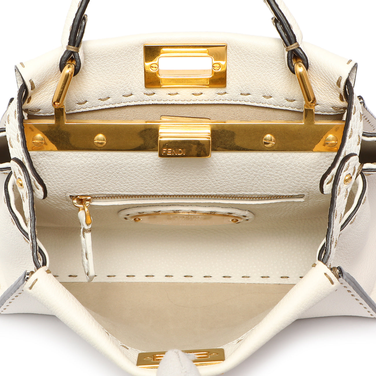Exclusive Fendi White Cuoio Romano Selleria Mini Peekaboo Iconic Satchel — Top View