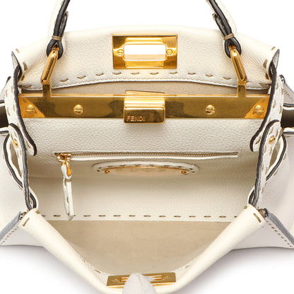 Exclusive Fendi White Cuoio Romano Selleria Mini Peekaboo Iconic Satchel — Top View